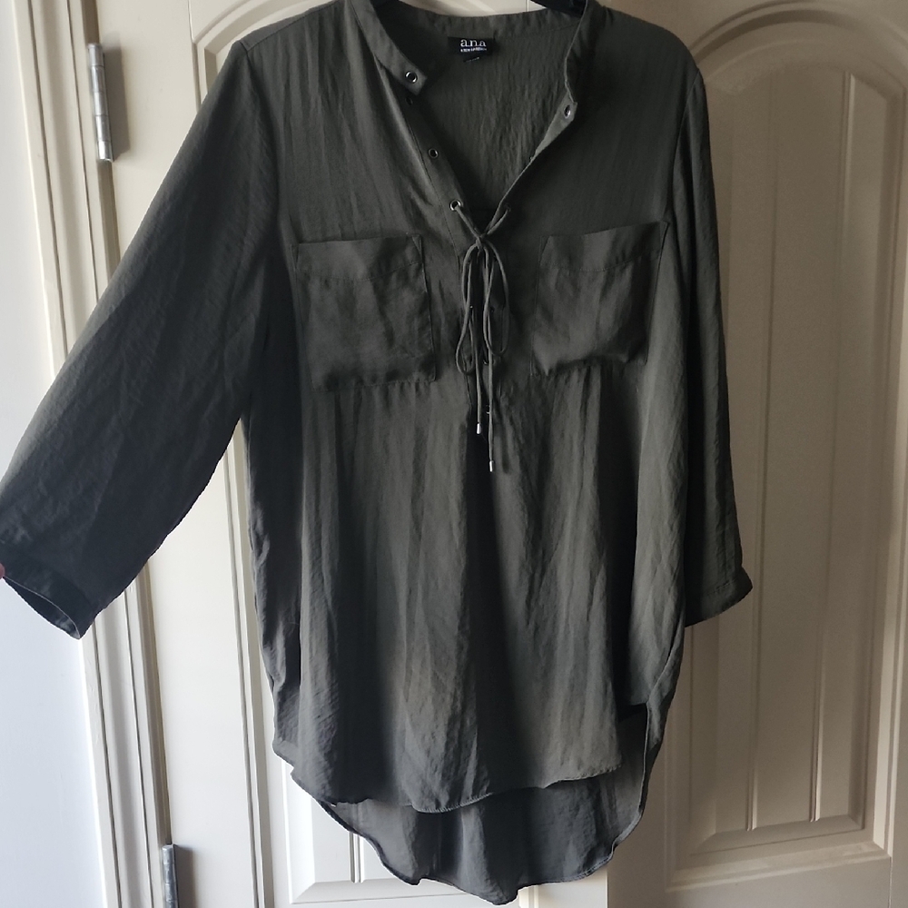 a.n.a Dark Olive Blouse with Tie-Front